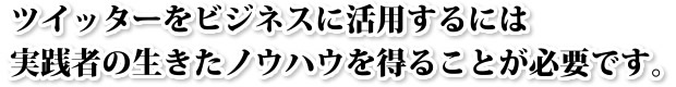 ツイッターをビジネスに活用するには実践者の生きたノウハウを得ることが必要です。